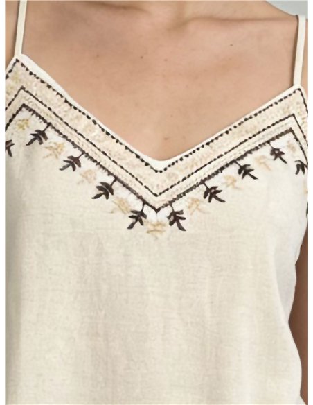 Regata bordada com efeito linho