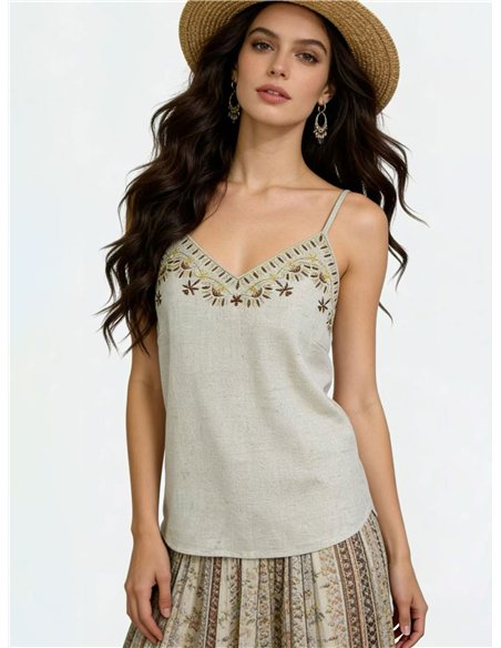 Canotta ricamata effetto lino
