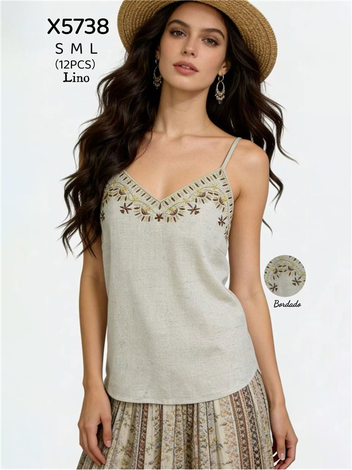 Canotta ricamata effetto lino