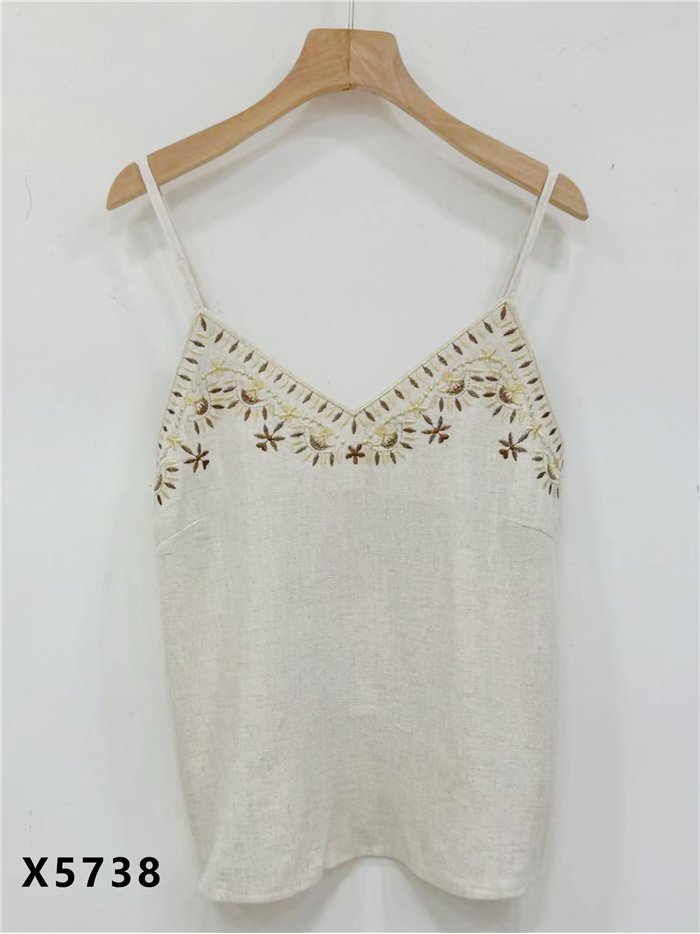 Canotta ricamata effetto lino