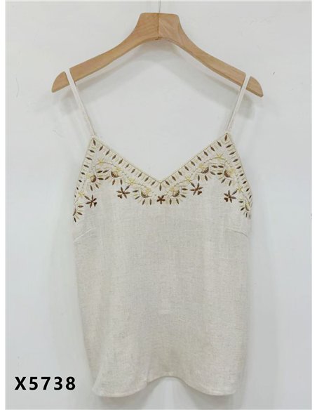 Canotta ricamata effetto lino