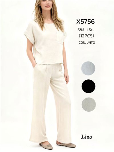 Conjunto de blusa efecto lino y pantalón 2