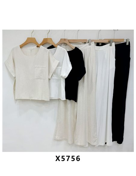 Conjunto de blusa efecto lino y pantalón