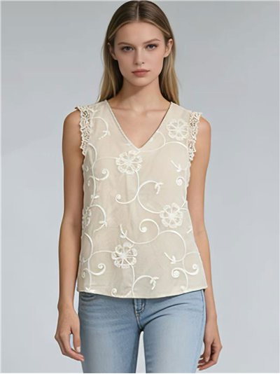 Blusa bordada floral sin mangas