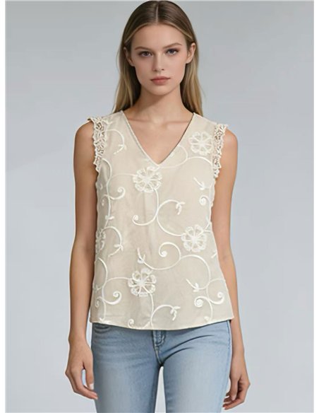 Blusa bordada floral sin mangas