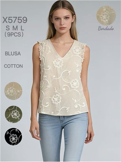 Blusa bordada floral sin mangas 2