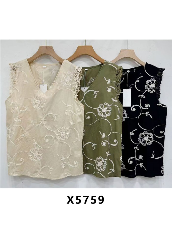 Blusa bordada floral sin mangas