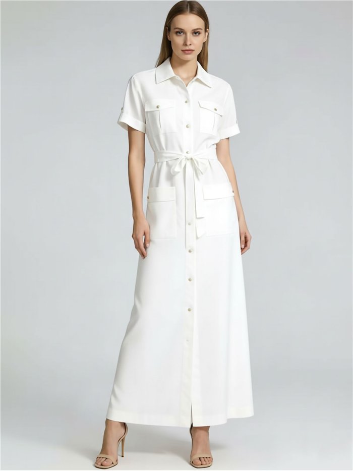 Vestido camisero largo con cinturón