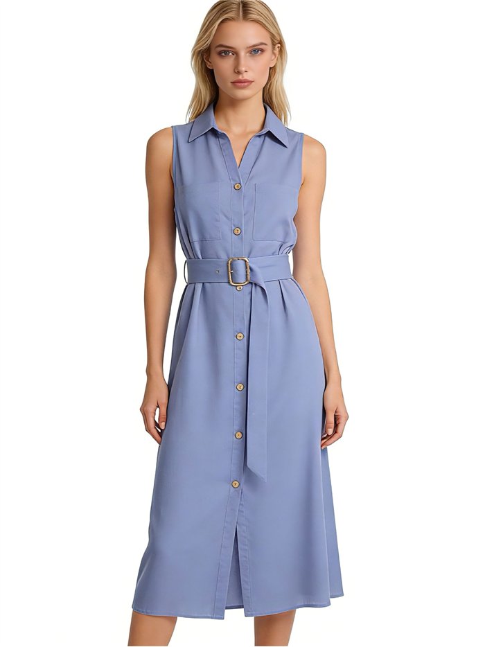 Abito midi senza maniche con cintura