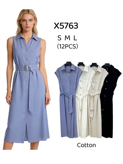 Vestido camisero midi sin mangas con cinturón 2