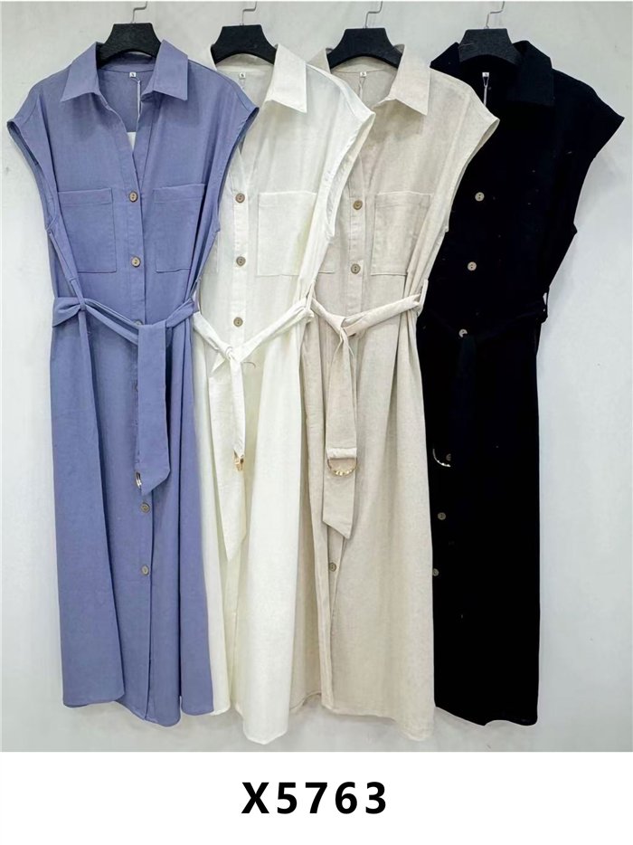 Abito midi senza maniche con cintura