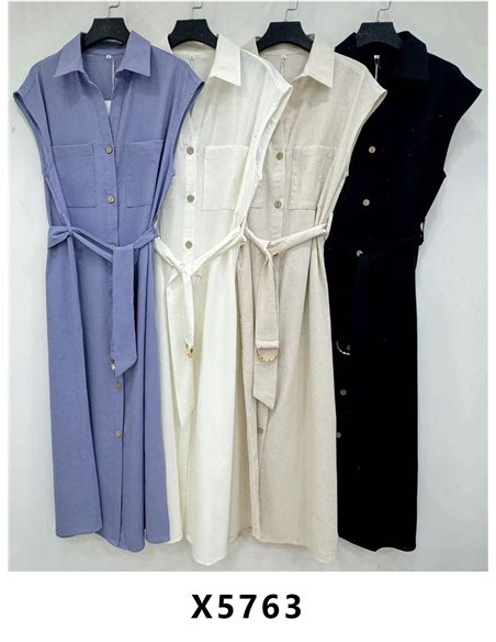 Abito midi senza maniche con cintura