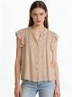 Blusa efecto lino con volantes y pliegues