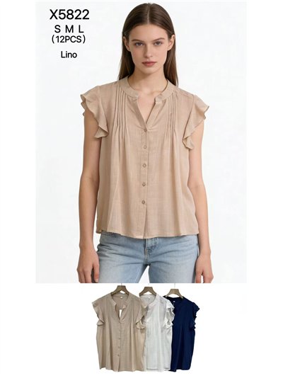 Blusa efecto lino con volantes y pliegues 2
