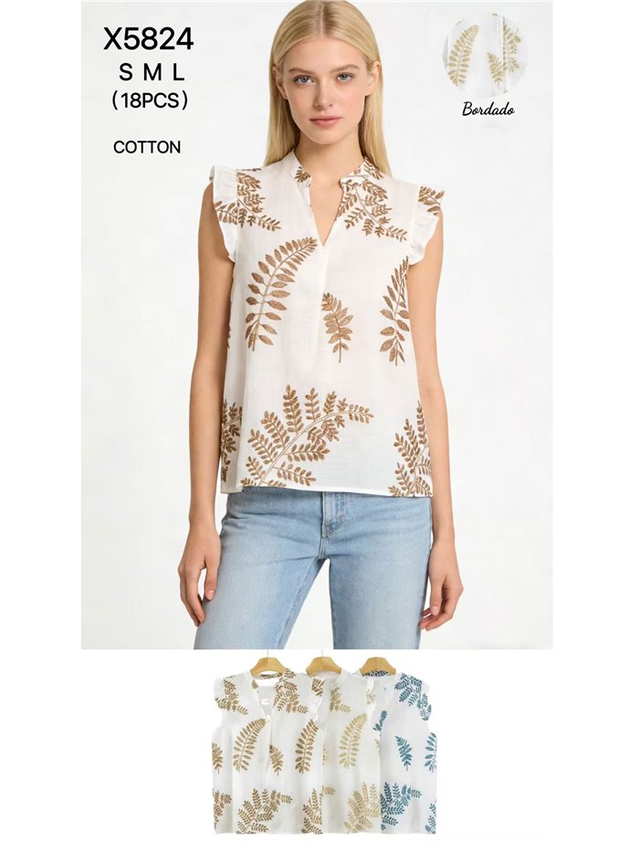 Blusa bordada de hojas
