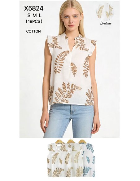 Blusa bordada de hojas
