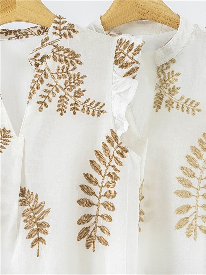 Blusa bordada de hojas