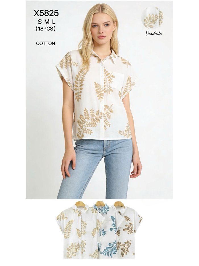 Camisa bordada de hojas