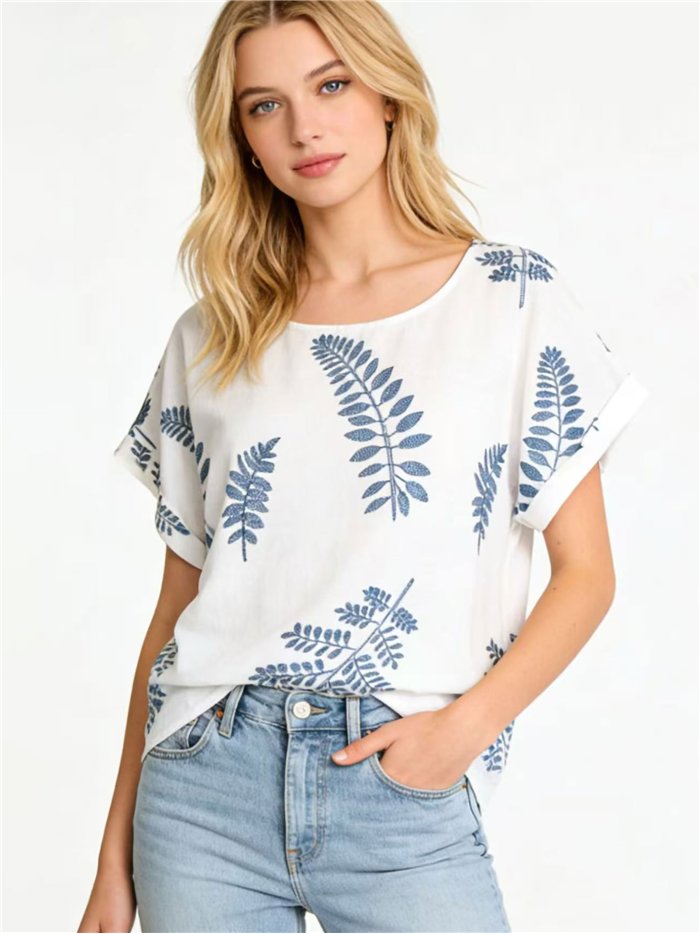 Blusa bordada de hojas