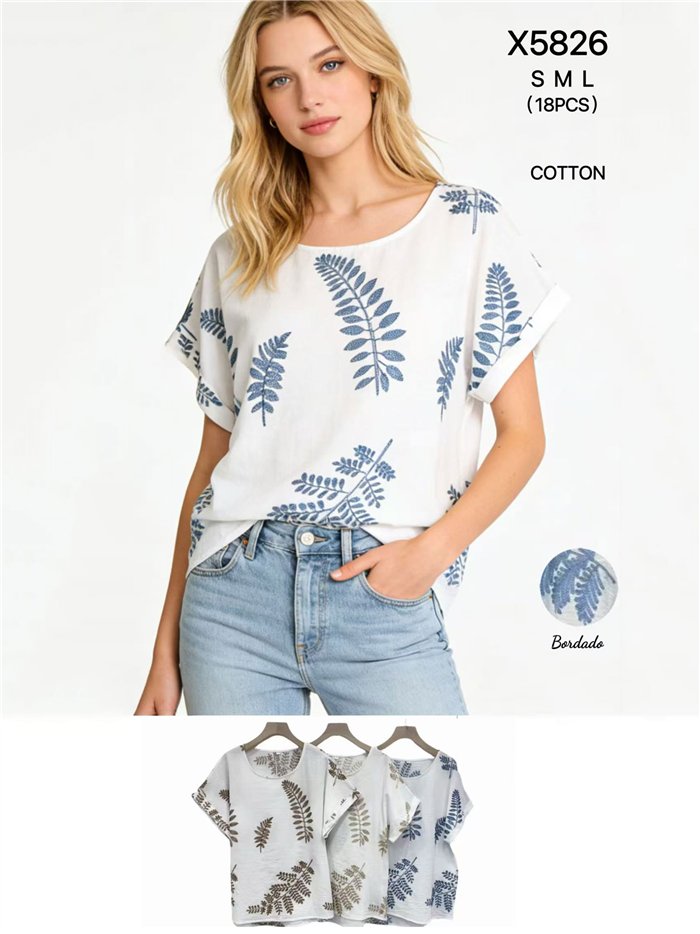 Blusa bordada de hojas