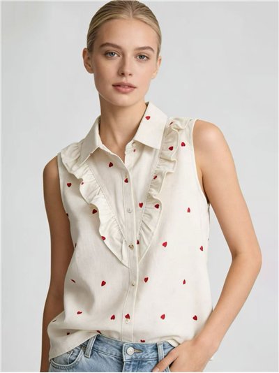 Blusa sin mangas con corazones bordados