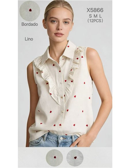Camicetta senza maniche con cuori ricamati