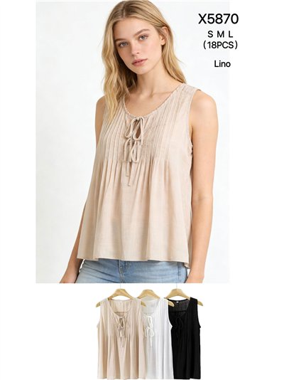 Blusa efecto lino con pliegues y lazada 2