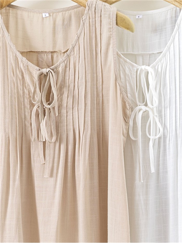 Blusa efecto lino con pliegues y lazada