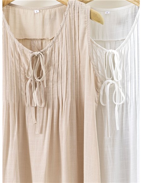 Blusa efecto lino con pliegues y lazada