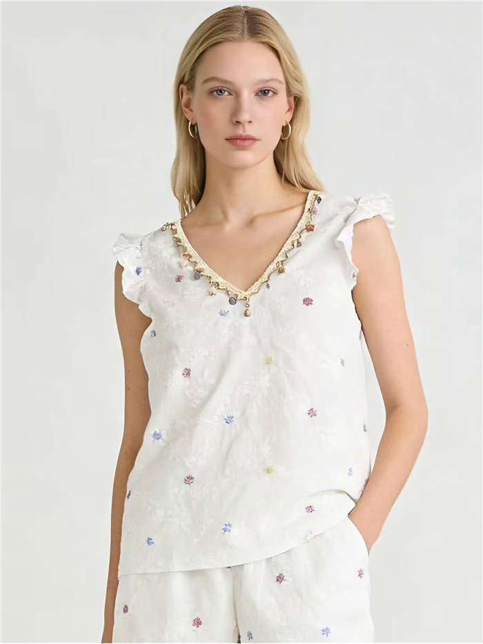 Blusa bordada flores con volante