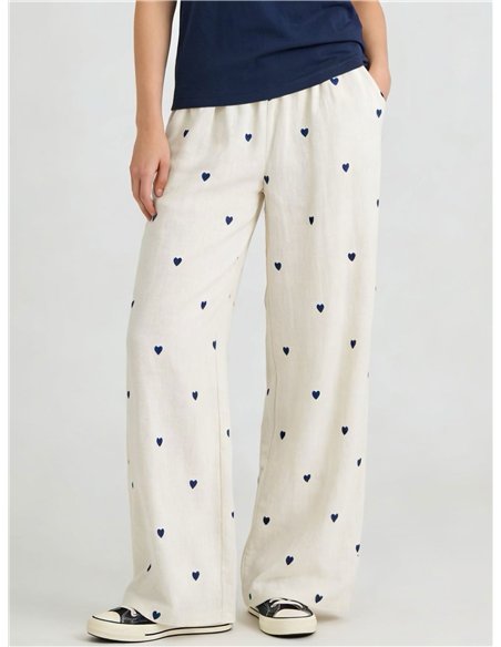 Pantalón recto con corazones bordados