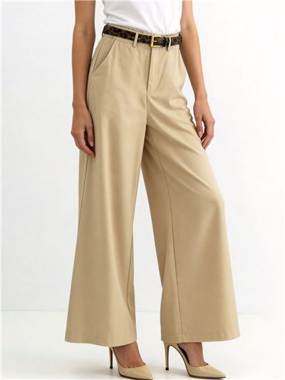 Pantalón wide-leg con cinturón animal print