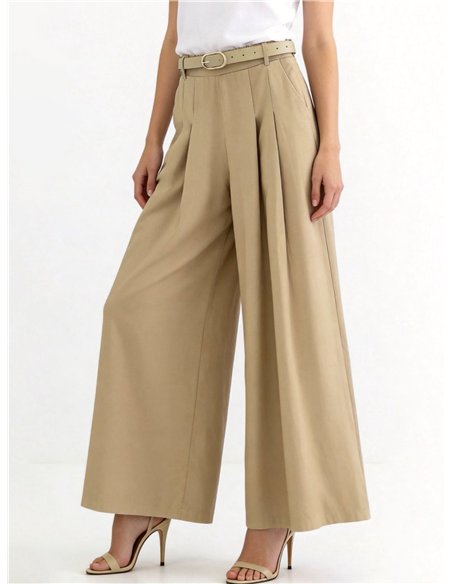 Pantalón wide-leg pinzas con cinturón