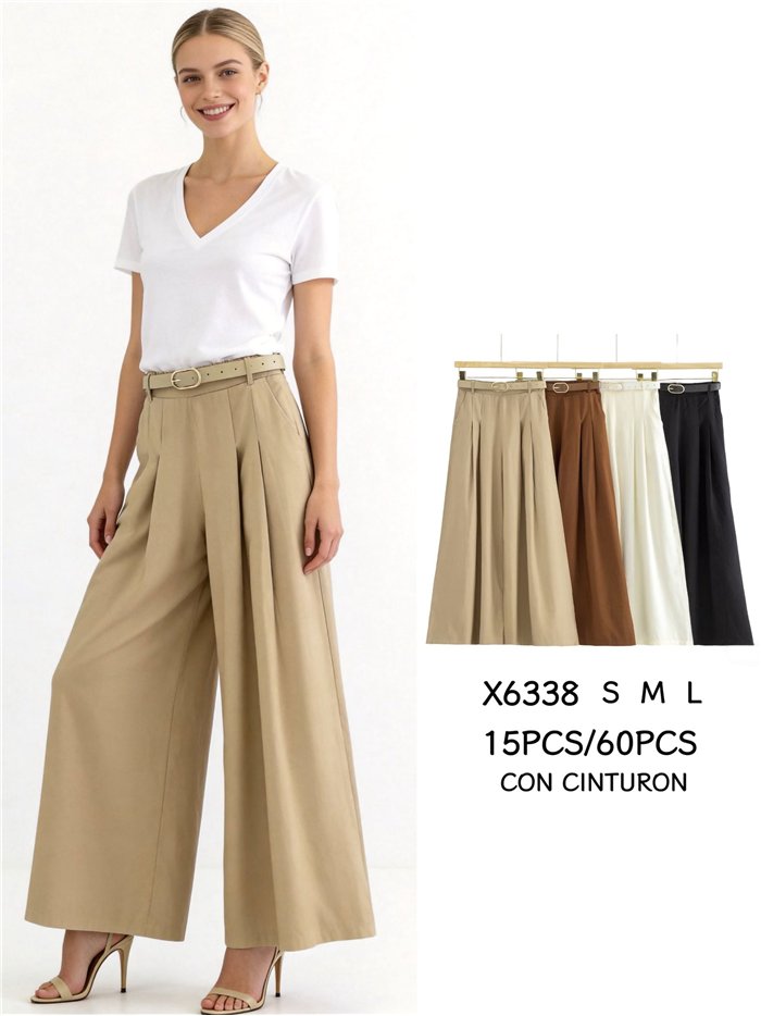 Pantalón wide-leg pinzas con cinturón