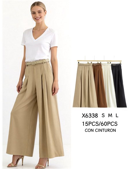 Pantalón wide-leg pinzas con cinturón