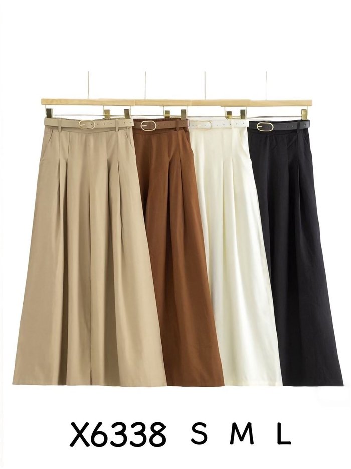 Pantalón wide-leg pinzas con cinturón