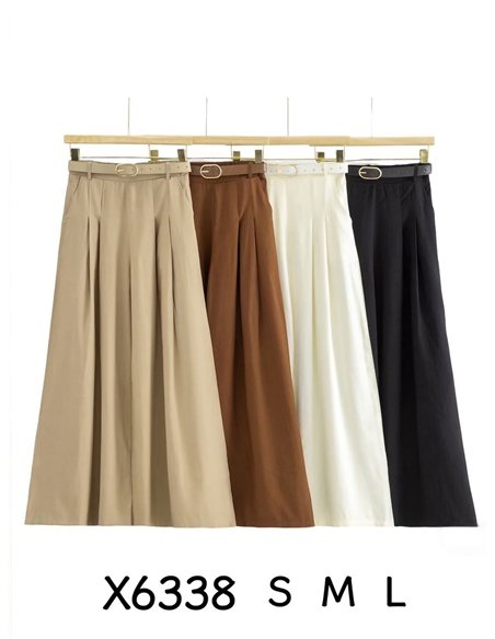 Pantalón wide-leg pinzas con cinturón