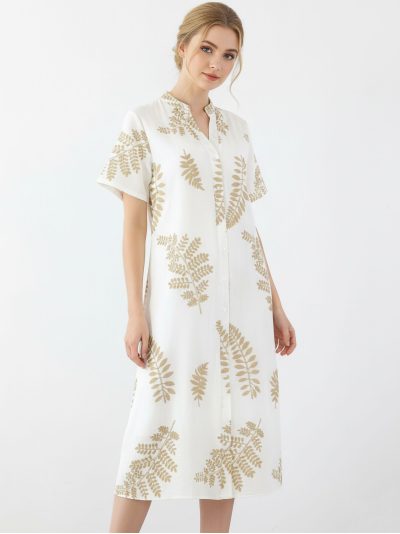 Vestido camisero con bordado hojas