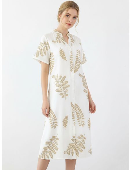 Vestido camisero con bordado hojas