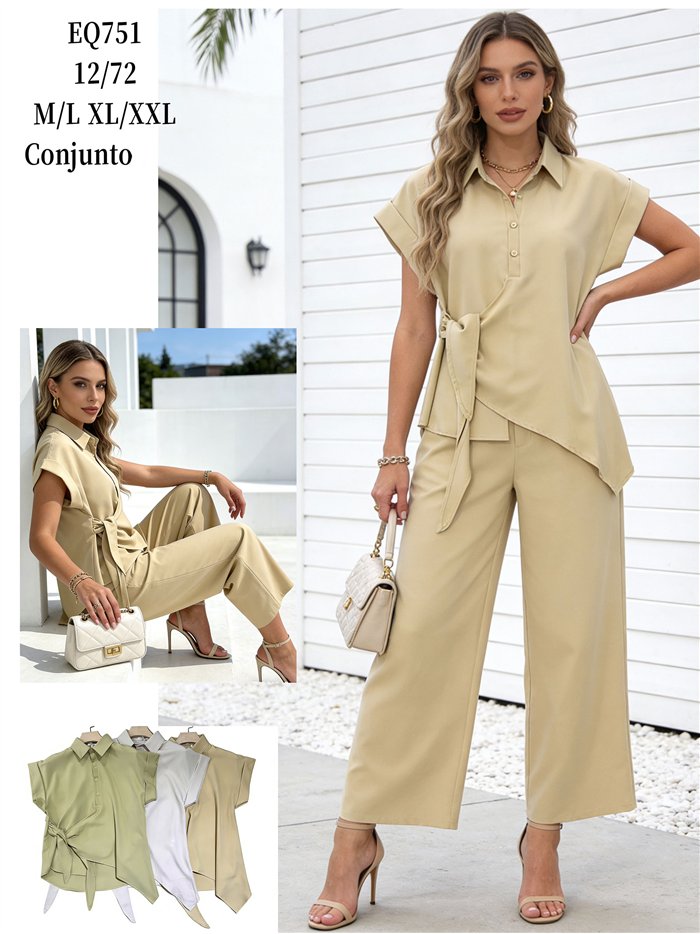 Completo blusa e pantaloni asimmetrici