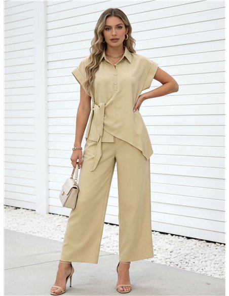 Completo blusa e pantaloni asimmetrici
