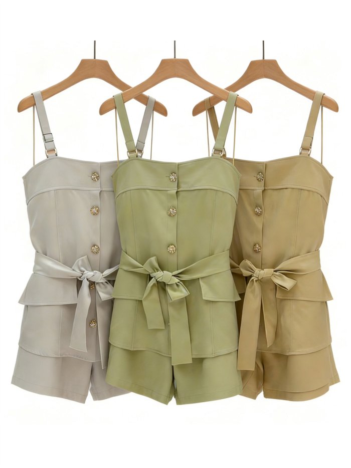 Conjunto de top tirante con cinturón y short