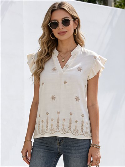 Blusa bordada estrellas con volante en hombros