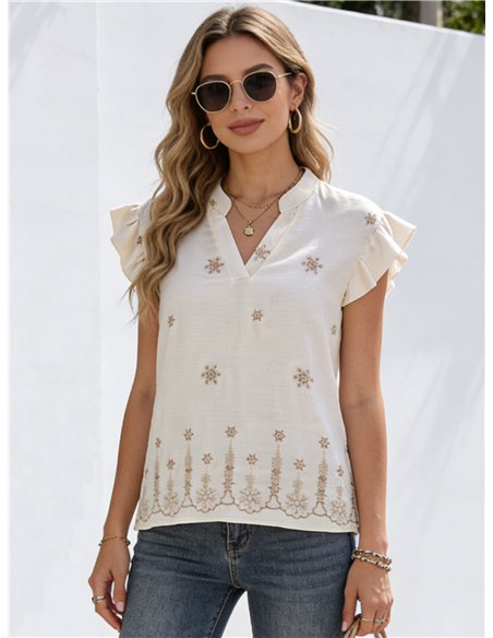 Blusa bordada estrellas con volante en hombros