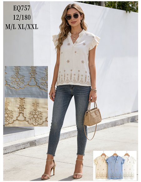 Blusa bordada estrellas con volante en hombros