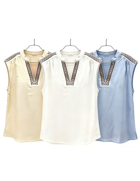 blouse brodée sans manches