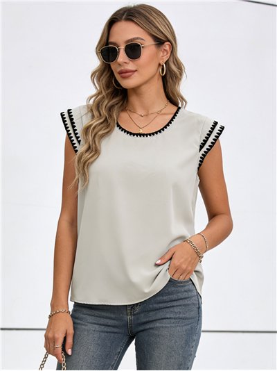 Blusa sin mangas con ribetes en contraste
