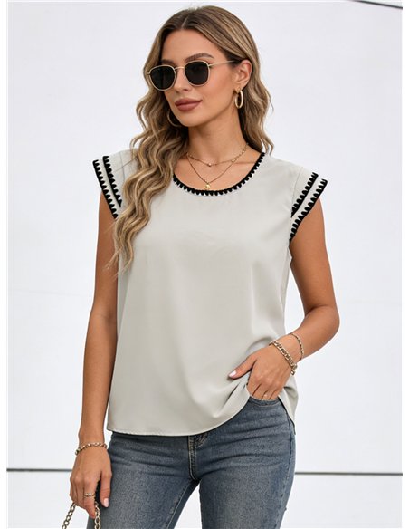 Ärmellose Bluse mit kontrastierender Borte