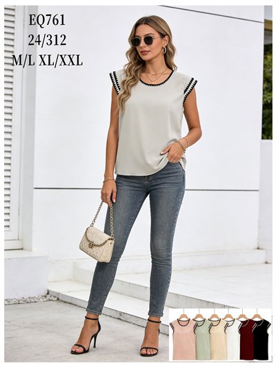 Blusa sin mangas con ribetes en contraste 2