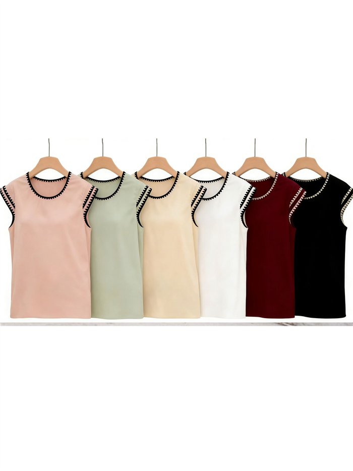 Ärmellose Bluse mit kontrastierender Borte